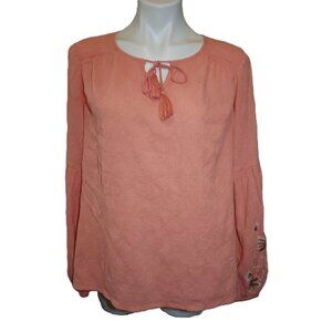 ❤️ 4/$20 New Directions boho top Women's large blouse Tassels embroidery peasant